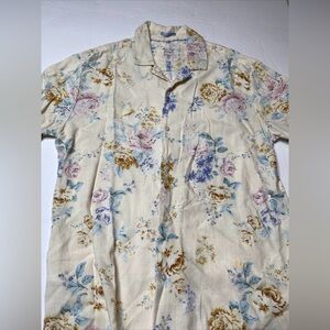 Porter & Ash Shirt Mens Small S Beige Pink Blue Floral Linen Blend Hawaiian (O)